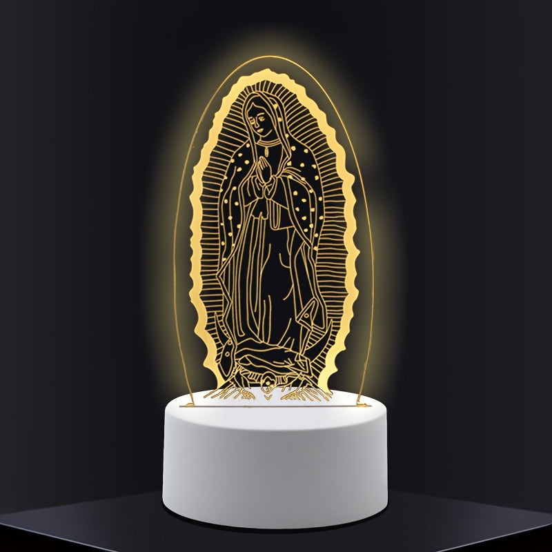 1pc Lámpara de Mesa Elegante Virgen María Vintage - Luz Nocturna Religiosa LED con Base Alimentada por USB, Iluminación Oval para Hogar, Oficina, Capilla - Sin Pilas Necesarias, Regalo Católico para Navidad, Cumpleaños, Boda - Construcción Duradera en Pl