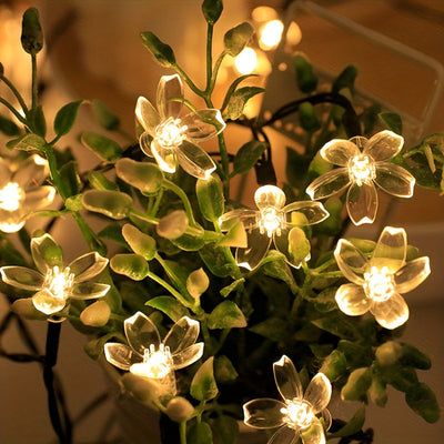 Lámpara solar decorativa para exteriores con luces de cerezo, 1 cuerda, material plástico, temática floral, regulable, control con botón, 8 modos de iluminación, panel solar en marco metálico, iluminación para jardín | Luz elegante | Duradera, luces sola