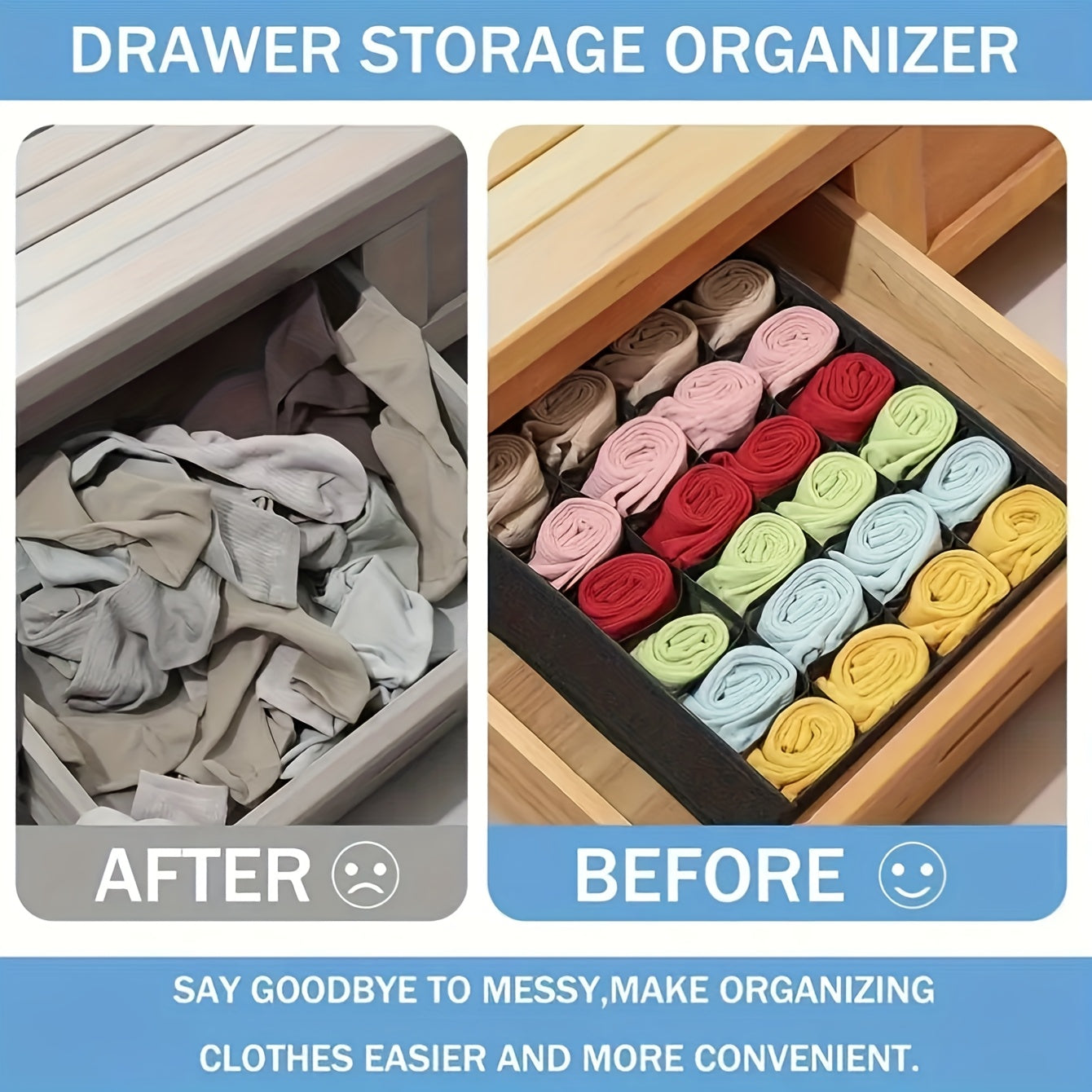 Caja organizadora plegable de 24 divisiones para ropa interior, multifuncional, colapsable, ideal para organizar ropa interior, pañuelos, corbatas, cinturones, calcetines y ropa en el hogar