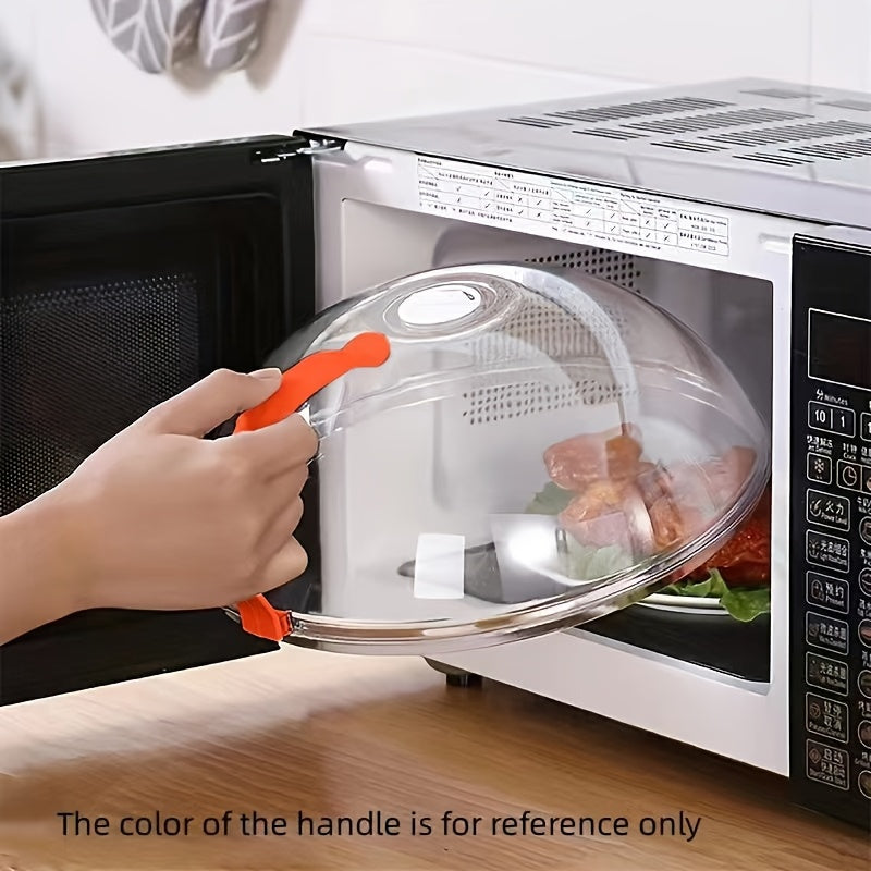 1 pieza, cubierta de microondas a prueba de salpicaduras, tapa de olla de vidrio transparente con mango blanco, ideal para cocinar y calentar alimentos de manera segura, seguridad de microondas, calentamiento de alimentos | Tapón transparente | Cubierta