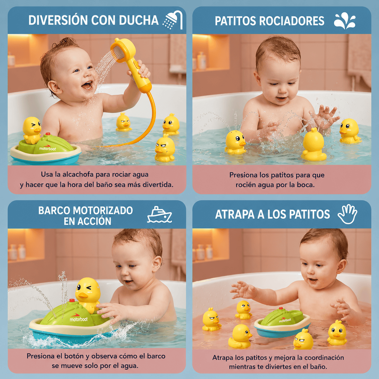 Patitos de Baño con Fuente de Agua y Barco Eléctrico para Bebés
