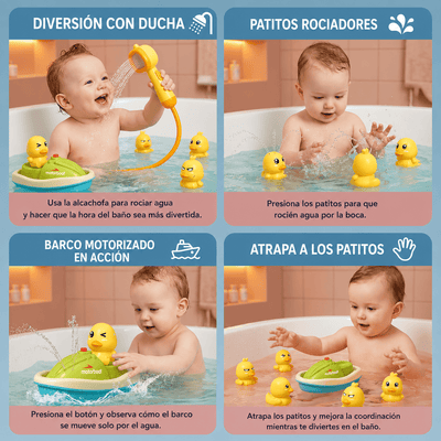 Patitos de Baño con Fuente de Agua y Barco Eléctrico para Bebés