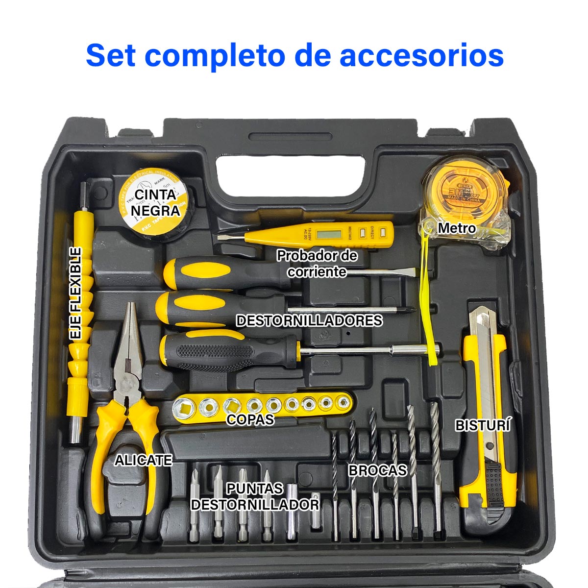 Taladro Inalámbrico 3/8 Pulgada Percutor Recargable Con Estuche Herramientas T001