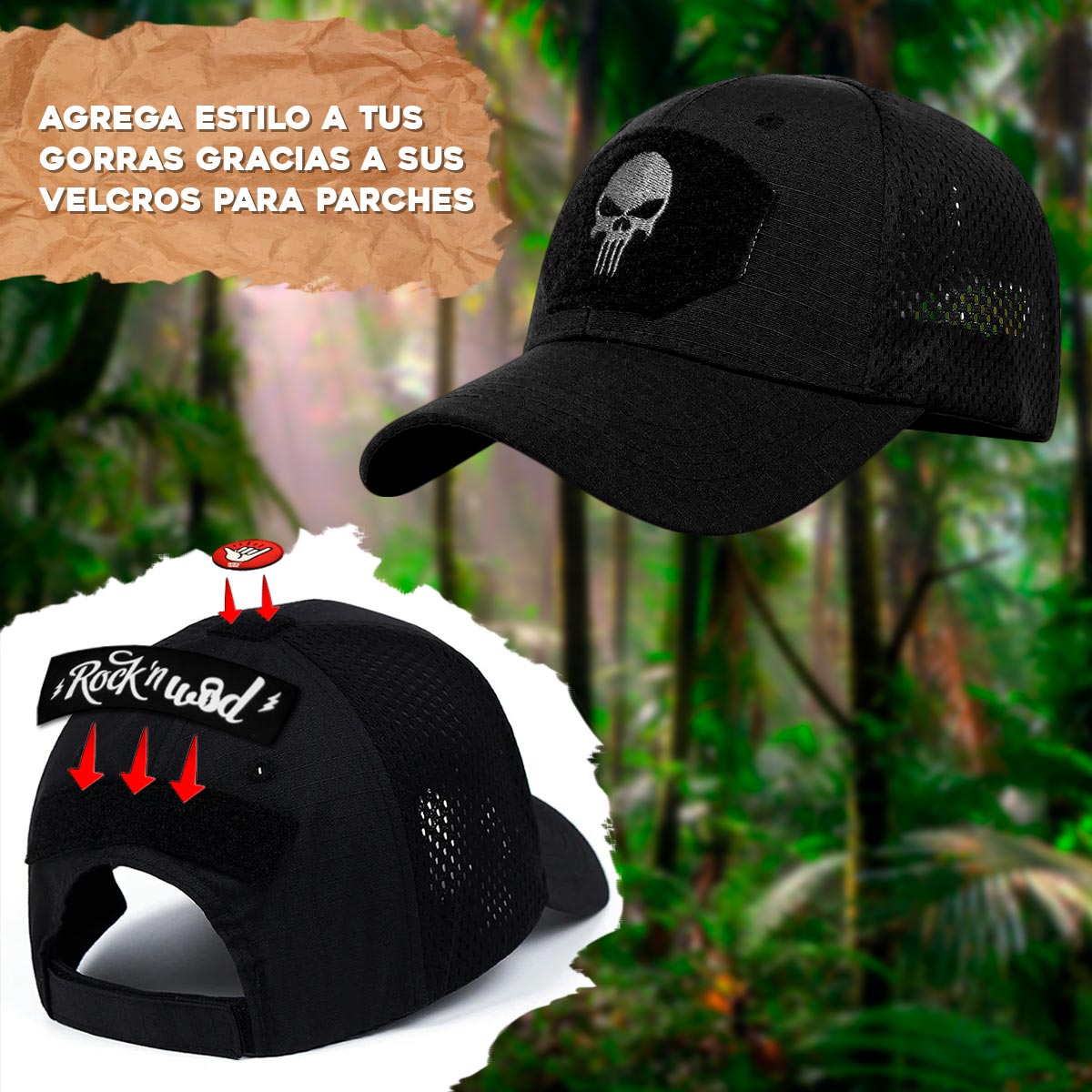 Gorra Calavera Ajustable Cachucha Con Velcro Para Parches GTC01