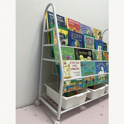 Estantería Metálica Multifuncional, Almacenamiento Integrado para Libros y Juguetes, Estantería Móvil de Varios Niveles, Diseño Minimalista Elegante Adecuado para Dormitorio, Sala de Estar, etc. Blanco