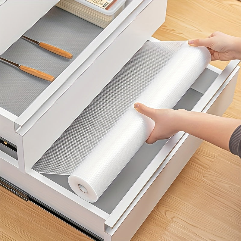 1 rollo de forro impermeable para gabinetes y cajones en EVA - Resistente a aceite, agua y manchas, antideslizante, organizador de cocina para estantes de refrigerador, cajones y mesadas - Fácil de limpiar, accesorios de almacenamiento para el hogar, pro