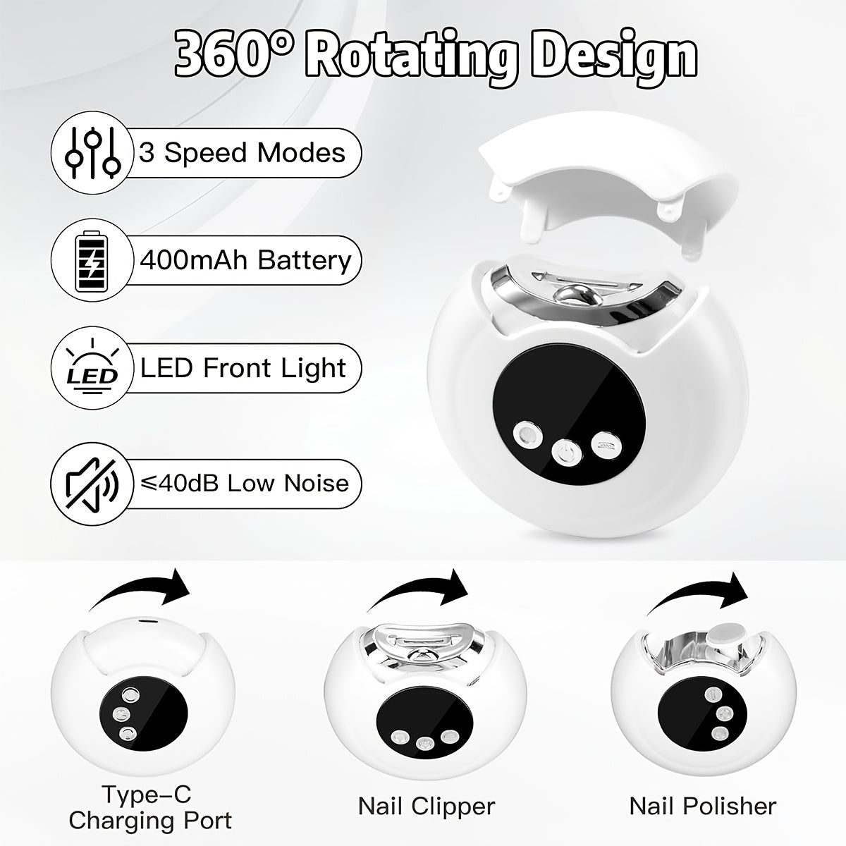 Nueva versión mejorada de taladro eléctrico para uñas, pulidor eléctrico, afilador de uñas automático con luz LED, ajuste de 3 velocidades, diseño de almacenamiento de residuos, lima de uñas segura recargable, adecuada para el hogar y el salón, herramien