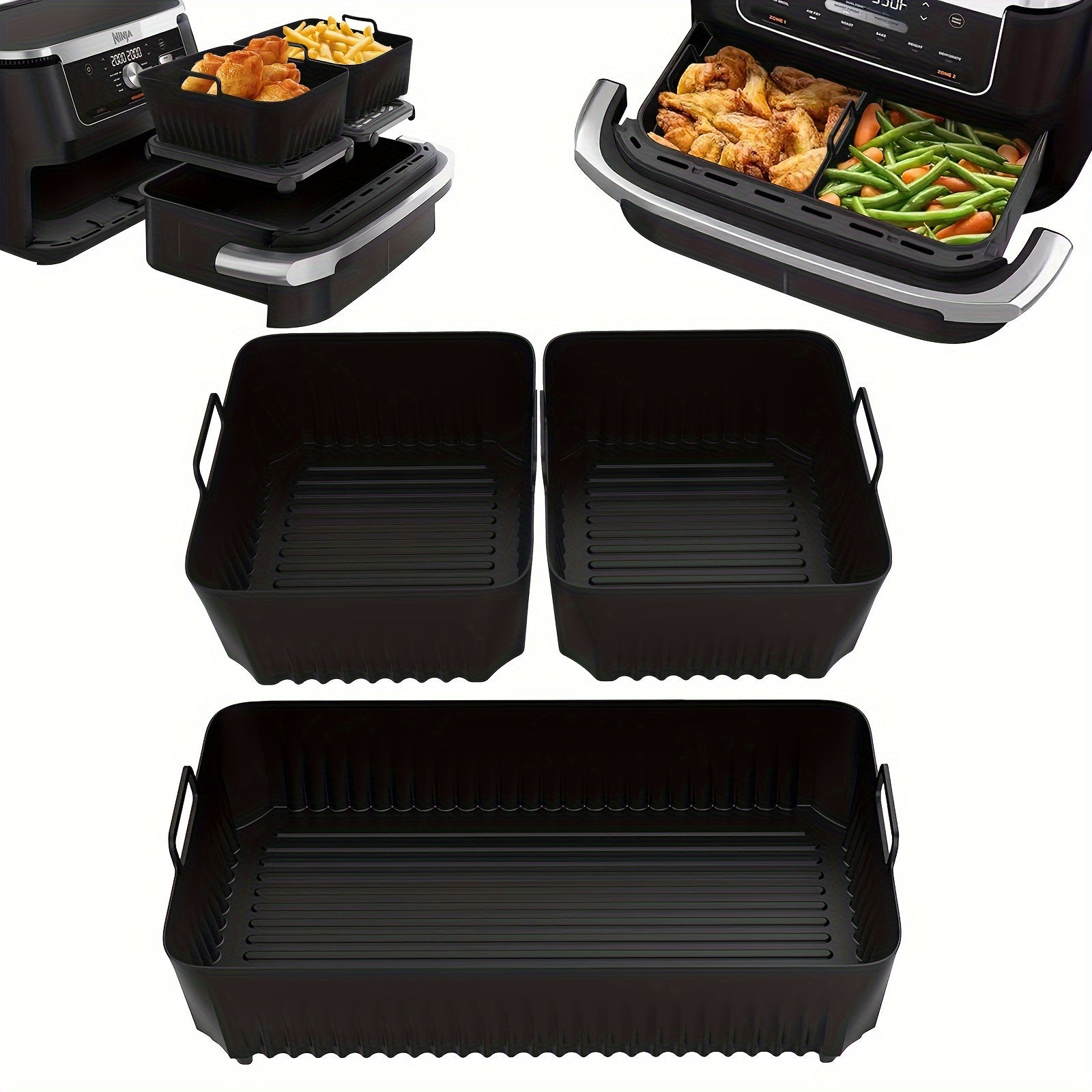 Juego de 3 piezas de fundas para freidor de aire para Ninjaaf500, bandejas de silicona para hornear, resistencia a altas temperaturas, almohadillas de silicona para freidor, reutilizables, accesorios para freidor profundo para cocina y restaurante.