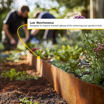 5m de acero corten para bordes de jardín - 14cm de altura, resistente al tiempo, acabado patinado, diseño duradero y fácil de limpiar para césped, entrada de coches, camas de flores - Instalación sin herramientas, valla decorativa para jardín, borde de c