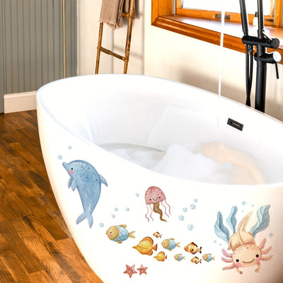 1 Pegatina De Decoración De Hierba De Agua De Animales De Fondo Marino, Pegatinas Decorativas De Animales Submarinos Coloridos Para Bañera, Apliques De Bañera De Plástico