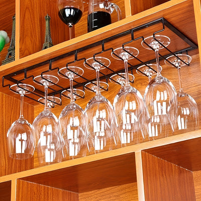 1 pieza de soporte de vino colgante de hierro forjado con seis ranuras, diseño creativo de Eurocup, decoración de bar en casa al revés, organizador que ahorra espacio para vasos de vino estándar, accesorio de bar
