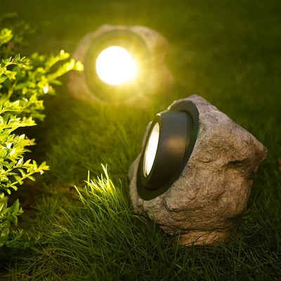 Focos solares para jardín al aire libre, luz de camino de plástico con aspecto de metal sin terminar, bajo voltaje, montaje semi empotrado, batería de níquel de 600 mAh, luz solar de roca para paisajismo, camino, patio, césped, decoración navideña/de Hal