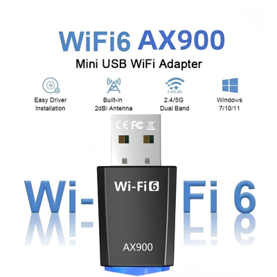 Adaptador Mini USB WiFi6 AX900 MCPIWOHY, Plug and Play, Banda Dual 2.4/5G, Sin Controladores, Compatible con SmartThings, Transmisor Receptor de Red de Alta Velocidad