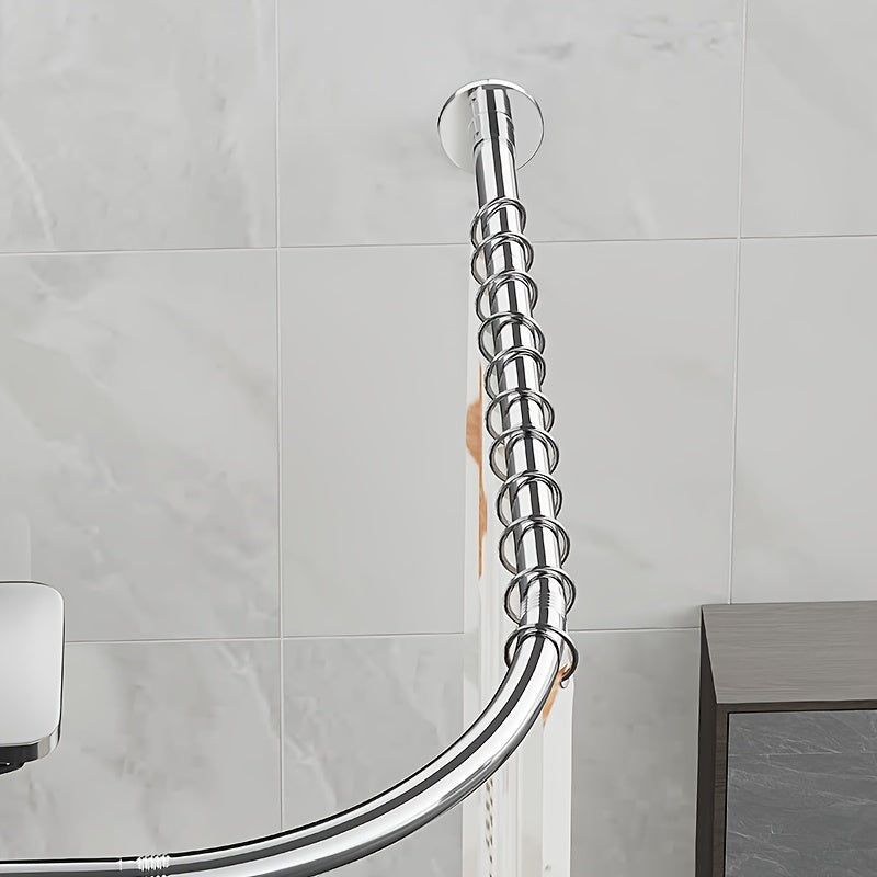 1pc Barra de cortina de ducha de esquina de acero inoxidable plateado, marco en forma de L, instalación sin orificios, adecuada para baño, bañera, tienda de ropa, accesorios de baño duraderos y elegantes al aire libre