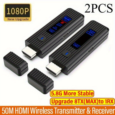 Transmisor y Receptor sin varillas LED Nuevo 1080P 60Hz 50m 8TXs a 1RX, Adaptador Extensor HDTV Compatible para Cámara, PC, Laptop, Proyector o Monitor TV, Portátil Plug and Play 2.4G/5.8G Baja Latencia