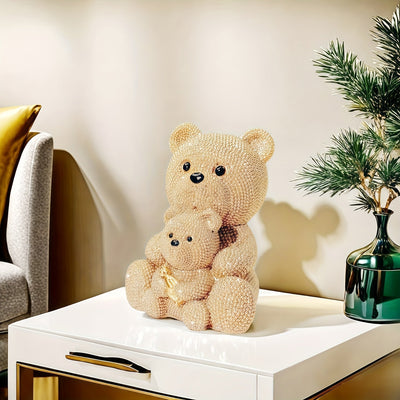 1pc Estatuilla de Oso Dorado Brillante Madre y Bebé | Decoración Animal Adorable | Regalo para el Hogar o Mamá