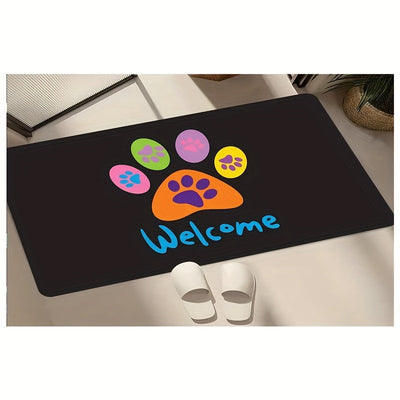 1 Pieza, Tapete Antideslizante Para Piso, Pata De Gato Colorida, Huellas De Gato, Patrón De Pata De Perro, Absorbente De Agua, Lavable, Antideslizante, Franela Suave, Entrada, Sala De Estar, Cocina, Suministros De Baño, Cuadrado Peso 480 G, Grosor 1 cm