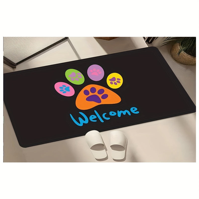 1 Pieza, Tapete Antideslizante Para Piso, Pata De Gato Colorida, Huellas De Gato, Patrón De Pata De Perro, Absorbente De Agua, Lavable, Antideslizante, Franela Suave, Entrada, Sala De Estar, Cocina, Suministros De Baño, Cuadrado Peso 480 G, Grosor 1 cm