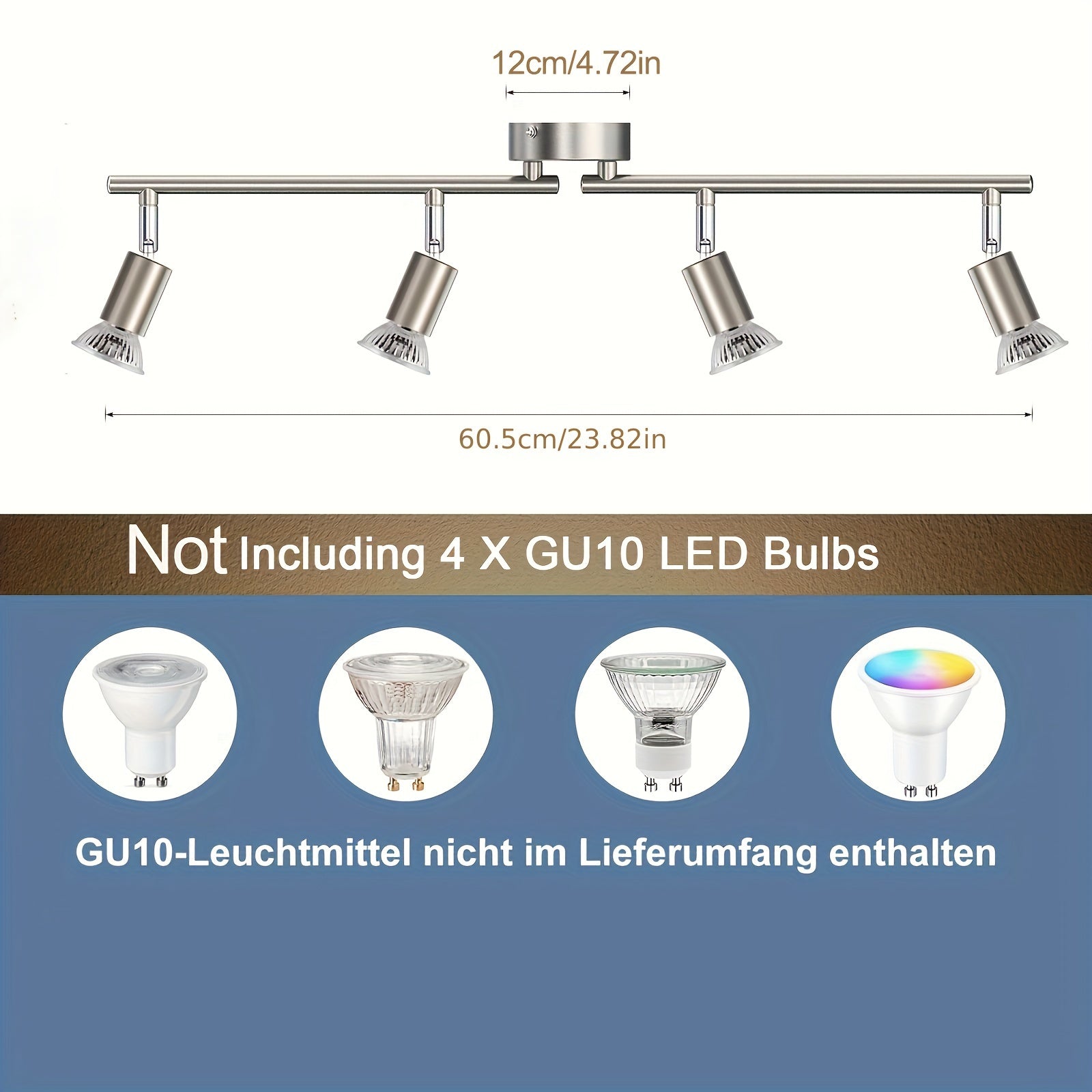 AMANSOUR Moderna Lámpara de Techo LED de 4 Llamas, Spotlight Rotatable 330°, Montaje Semi-Flush, Níquel Mate, Hierro Fundido, Control de Interruptor, Cableado Duro 110-240V, para Cocina, Sala de Estar, Dormitorio - Sin Bombillas Incluidas