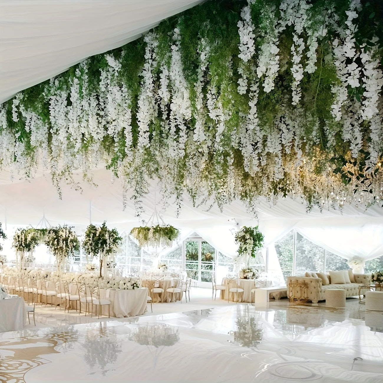36 Ramos de Glicinas Artificiales Realistas Colgantes - Enredaderas Cascadas Blancas Espectaculares, Ideales para Bodas, Jardines y Decoraciones DIY - 110.12 cm de Largo, Perfectos para Temporada Nupcial, Navidad y Fiestas de San Valentín