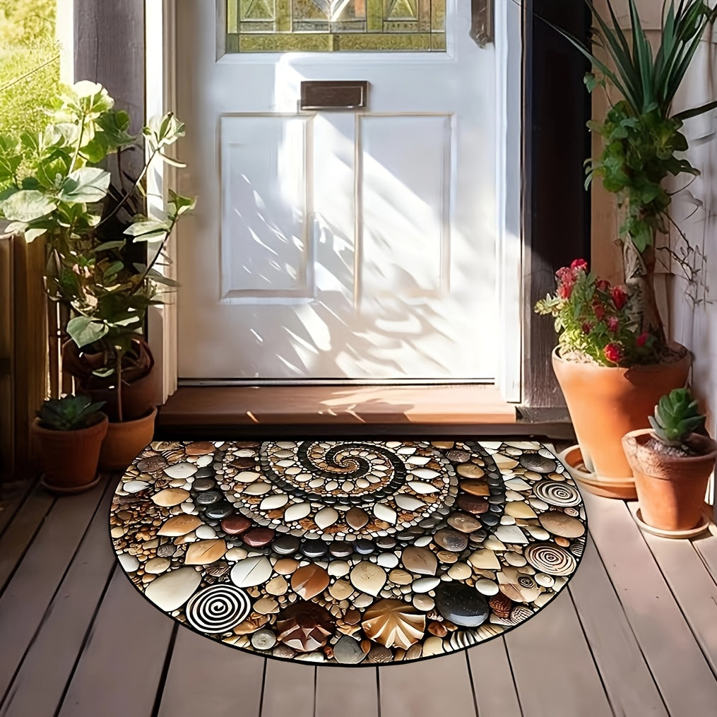 Tapete de entrada colorido en 2D con diseño de piedras, antideslizante, fácil de limpiar, para interiores y exteriores, diseño semicircular para entradas, cocinas, baños, patios y balcones, tapete para puerta exterior