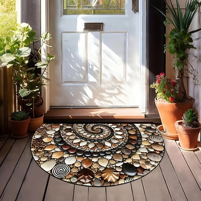 Tapete de entrada colorido en 2D con diseño de piedras, antideslizante, fácil de limpiar, para interiores y exteriores, diseño semicircular para entradas, cocinas, baños, patios y balcones, tapete para puerta exterior