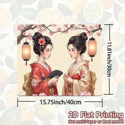 1pc Alfombrilla de Cocina con Temática Japonesa - Dos Geishas con Linternas, Protector Anticalor para Encimeras de Estufas a Gas/Eléctricas, Lavadoras, Cafeteras y Secadoras - Diseño Tradicional Japonés en Atuendo, Decoración Antideslizante para Suelos,