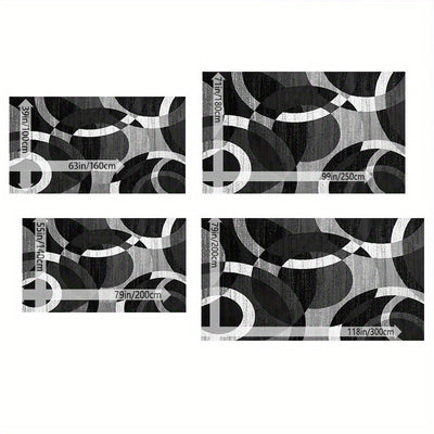 1pc Alfombra de goma negra y gris geométrica abstracta - Antideslizante, lavable en máquina de fibra de poliéster para sala, cocina, dormitorio y más - Ideal para decoración de Navidad y decoración del hogar, Alfombra de decoración de Navidad | Diseño ge