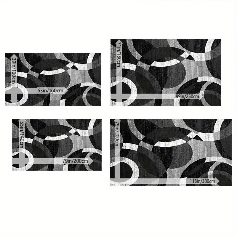 1pc Alfombra de goma negra y gris geométrica abstracta - Antideslizante, lavable en máquina de fibra de poliéster para sala, cocina, dormitorio y más - Ideal para decoración de Navidad y decoración del hogar, Alfombra de decoración de Navidad | Diseño ge