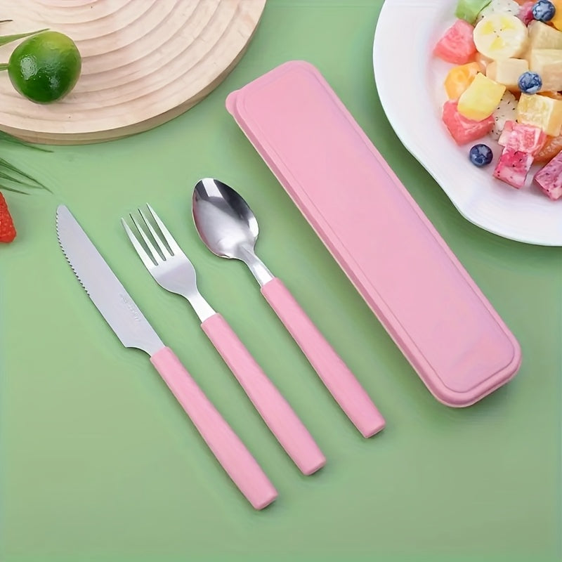 Juego de cubiertos portátil estilo occidental de acero inoxidable, juego de tres piezas con cuchara, tenedor y cuchillo para acampar al aire libre, regalo corporativo, juego exquisito de tenedores, juego de cubiertos portátil para estudiantes