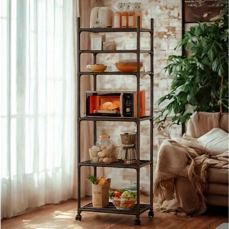 Carro de almacenamiento de metal de 6 niveles con ruedas y ganchos - Organizador modular de gran capacidad para cocina, baño, armario, despensa - Mueble multiusos que ahorra espacio (negro), carro de cocina con ruedas, unidad de estanterías versátil, dis