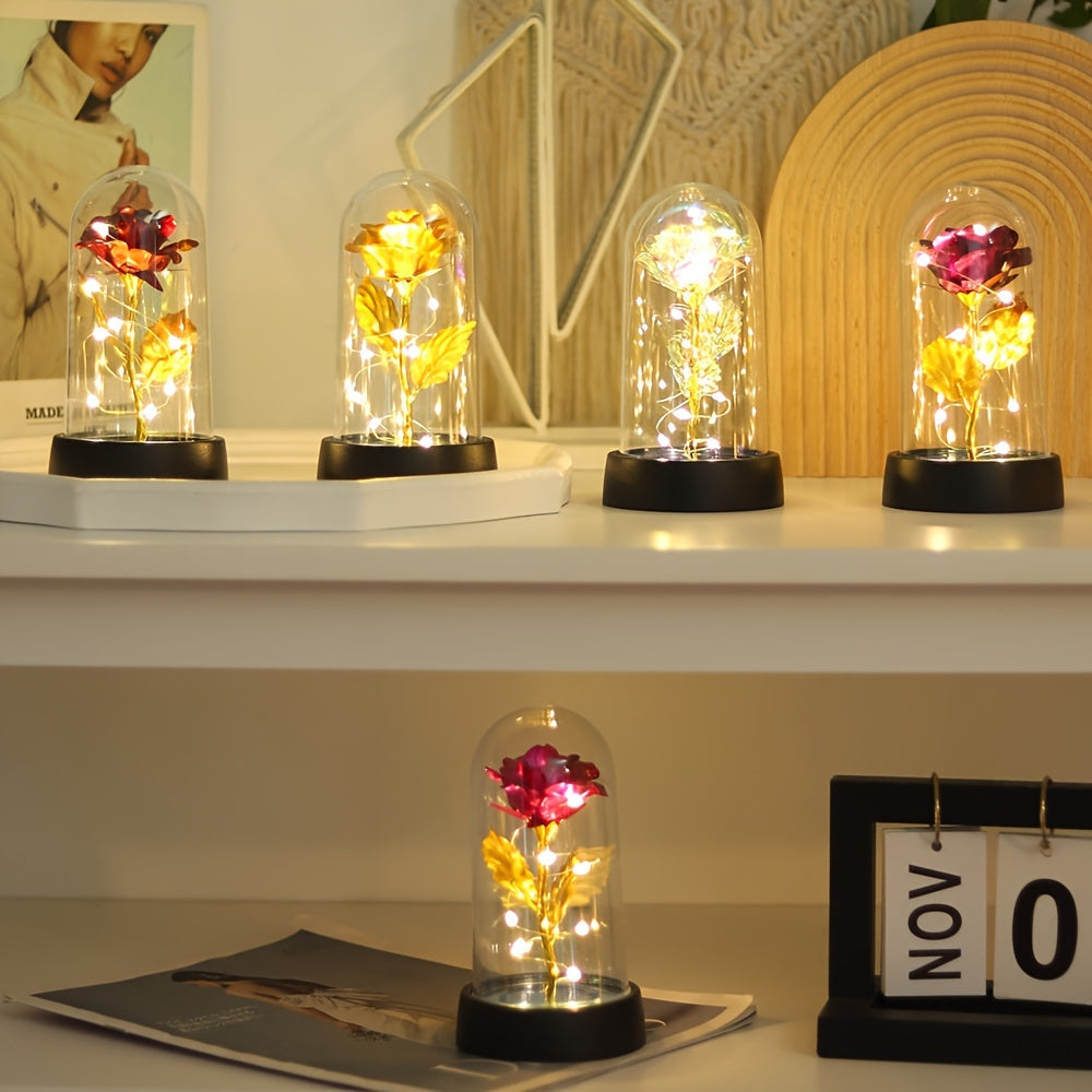 1pieza Moderna Lámpara de Noche de Flor LED con Rosa de Lámina Dorada, Lámpara de Plástico de Flor de Rosa con Control de Interruptor, Adecuada para Decoración de Dormitorio, decoración de hogar, decoración de habitación, Propuesta de Fiesta de Cumpleaño
