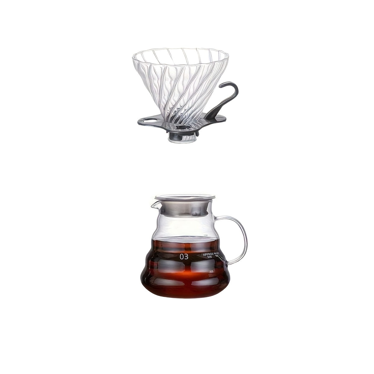 Juego de 2 filtros de café de vidrio artesanales, con jarra resistente al calor y mango cómodo, diseño con patrones para café de calidad de barista, ideal para Navidad, Día del Padre y Día de la Madre