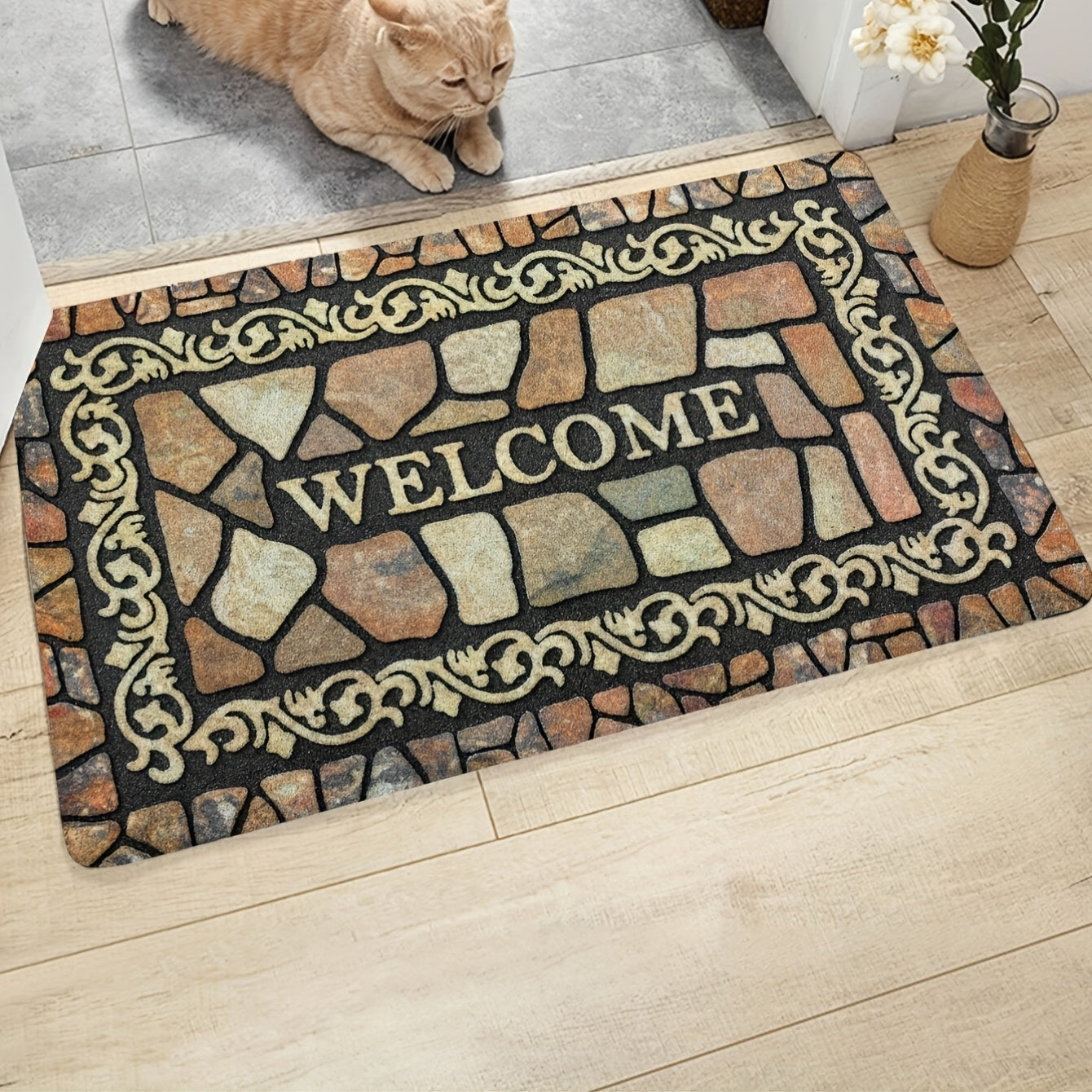 1 alfombra de bienvenida resistente con respaldo antideslizante, felpudo de entrada de pelo corto, fácil de limpiar, compatible con áreas de alto tráfico, colores y tamaños hermosos, ideal para uso en interiores y exteriores, decoración del hogar, habita