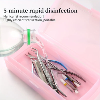 Caixa de Almacenamiento Desinfectante con Compartimentos Doble - Organizador para Salón de Uñas con Diseño Fácil de Limpiar, Estuche Resistente para Herramientas de Manicura y Pedicura, Lima de Uñas, Cortaúñas - Rosa - Para Hogar, Caja de Herramientas, T