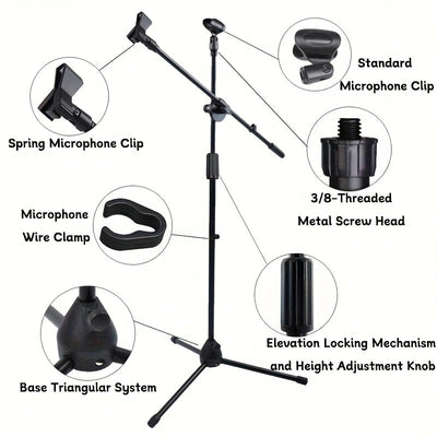 Soporte de Micrófono Profesional de Trípode Resistente con Altura Ajustable, Base Robusta - Para Estudio en Casa, Escenario En Vivo, Podcasts, Grabación, Karaoke, Oficina - Compatible con Micrófonos Dinámicos/Condensadores (), Soporte Versátil para Micro