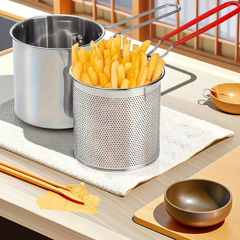Juego de Freidora y Colador de Acero Inoxidable - Compacto y Fácil de Usar - Ideal para Papas Arrugadas, Patatas Fritas, Pescado y Pollo - Herramienta Esencial en la Cocina del Hogar