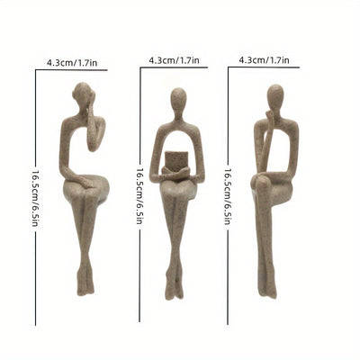 3 piezas de pensador de arenisca europea, exhibidor de colgantes, decoración de armario, figura abstracta, decoración avanzada de lujo, hogar, sala de estar, decoración de mesa.
