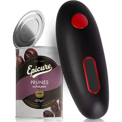 Abre latas eléctrico multifuncional, modelo eléctrico elegante negro, gadget de cocina sin esfuerzo, diseño amigable para mayores, personas con artritis y manos débiles - Esencial para la cocina alimentado por baterías (baterías no incluidas)