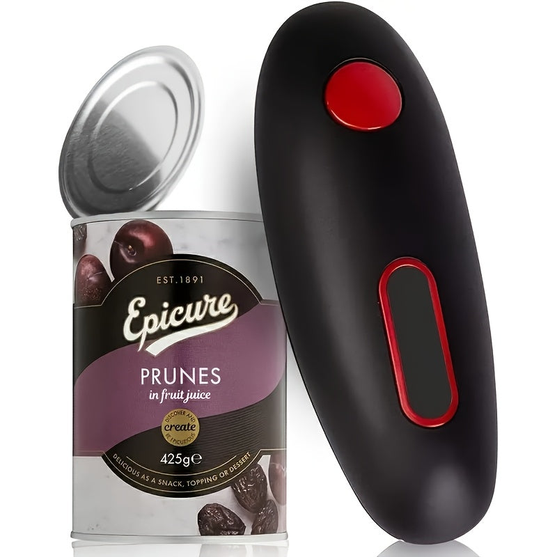 Abre latas eléctrico multifuncional, modelo eléctrico elegante negro, gadget de cocina sin esfuerzo, diseño amigable para mayores, personas con artritis y manos débiles - Esencial para la cocina alimentado por baterías (baterías no incluidas)
