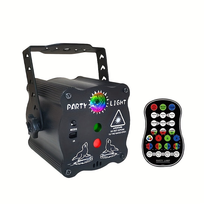 Proyector de Láser para Fiestas GOLDACE con 120 Efectos, Cambio de Color RGBW por Sonido, Control Remoto y Alimentación USB para Decoraciones Navideñas en Casa o Clubes, Decoraciones de Fiesta Disco