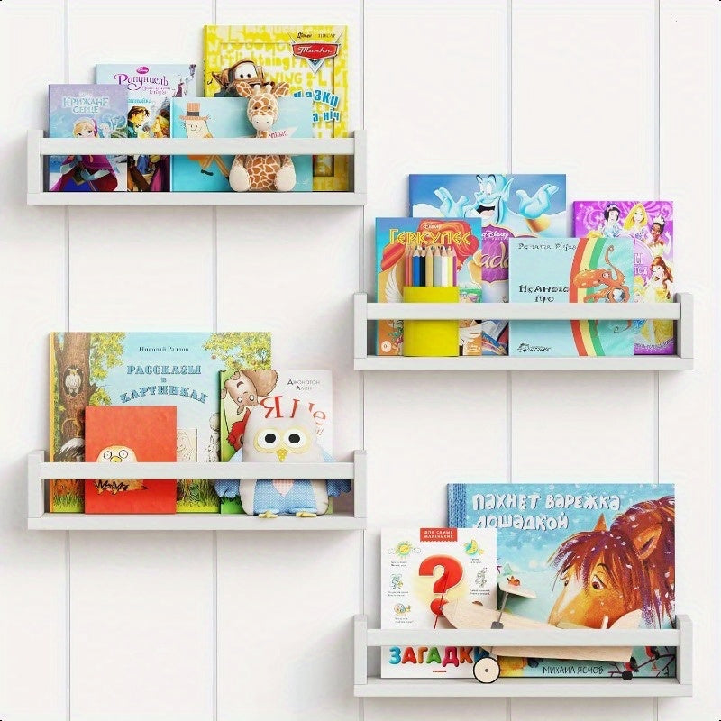 Estante de almacenamiento para niños, estante flotante montado en la pared, estante de madera sólida blanco para decoración de dormitorio, utilizado para almacenar libros, juguetes y decoración.
