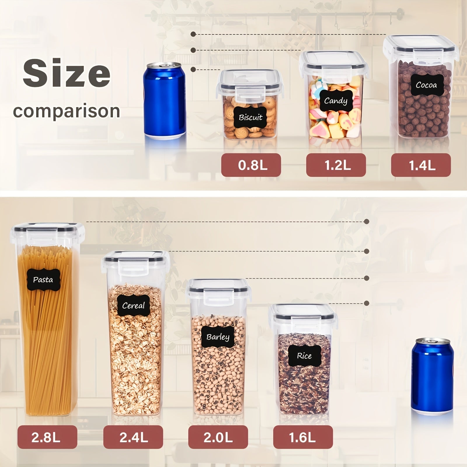 7 piezas de recipientes herméticos para alimentos con tapa, contenedores de cocina sin BPA para espagueti, comida seca, harina y azúcar, con etiquetas, ¡esencial para organizar la despensa!