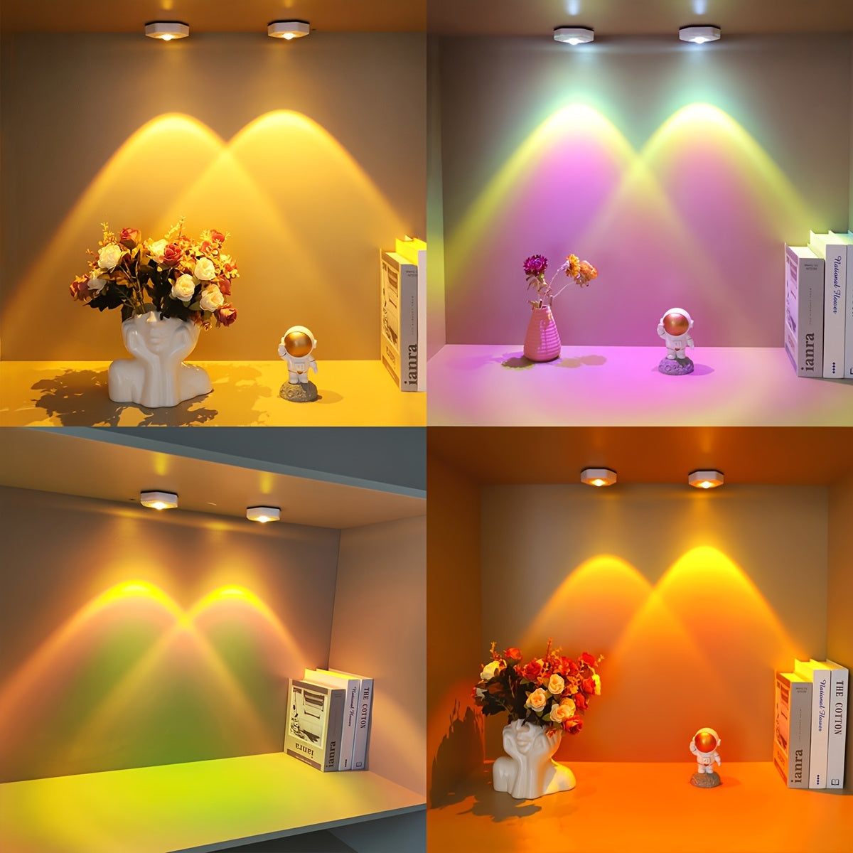 1 lámpara LED de pared con cambio de color, diseño hexagonal blanco tipo ojo de gato, proyección de arcoíris y atardecer, brillo ajustable, funciona con pilas (3xAAA), decoración moderna para cocina, baño o sala, luz para cocina | lámpara de pared modern
