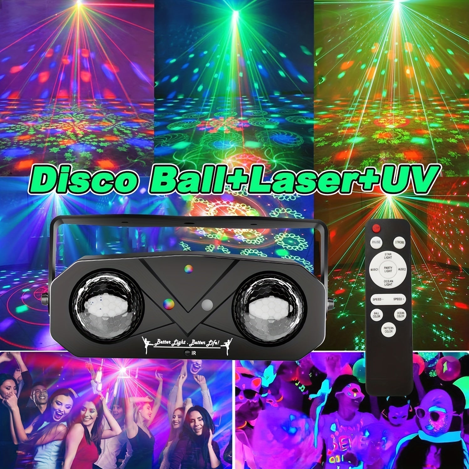 Luces de discoteca con cambio de color activadas por sonido, luz láser para escenario con control remoto, alimentación por USB para bares, KTV, fiestas y celebraciones de cumpleaños, instalación fácil, diseño seguro en PVC y ahorro de energía, accesorios