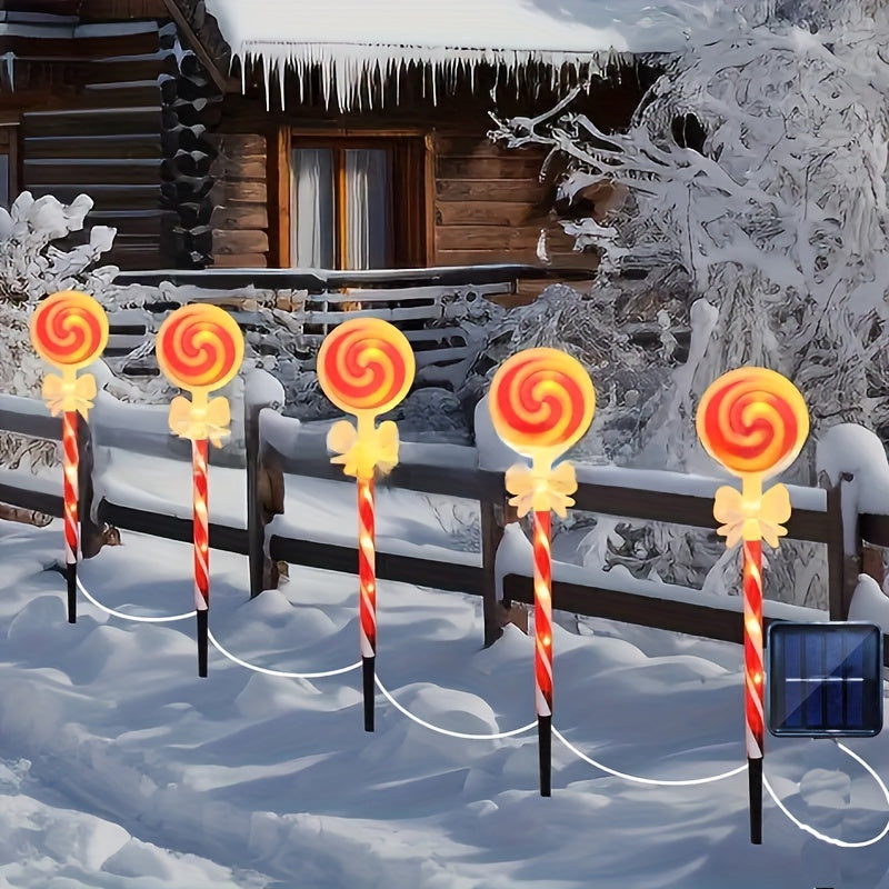 1 Juego, Luces Solares para Camino de Dulces, Decoraciones Navideñas con Lazo, Decoración de Patio Navideño, Jardín, Césped, Porche, Luces de Tierra para Césped, Luces de Color para Festivales al Aire Libre
