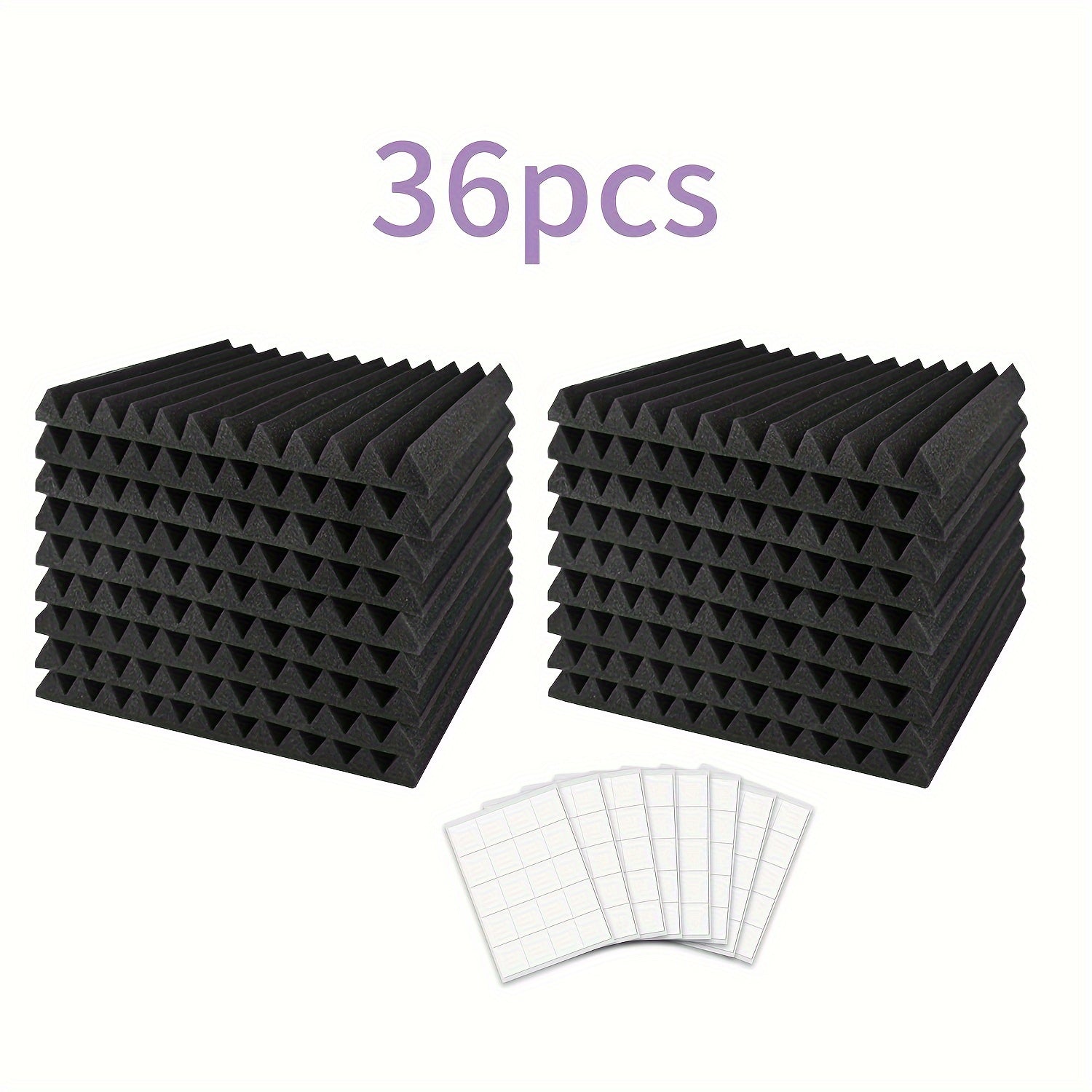Juego de 36 Paneles de Espuma Acústica para Estudio - Cuñas Incombustibles para Aislamiento Acústico con Adhesivo Doble Cara, Ideales para Hogar, Oficina y Espacios de Grabación - 1" x 12" x 12