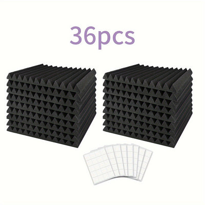 Juego de 36 Paneles de Espuma Acústica para Estudio - Cuñas Incombustibles para Aislamiento Acústico con Adhesivo Doble Cara, Ideales para Hogar, Oficina y Espacios de Grabación - 1" x 12" x 12