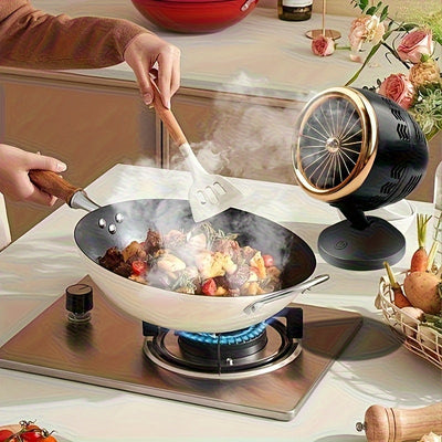 Ventilador de Cocina Portátil Compacto y Silencioso con 3 Velocidades Ajustables y Filtro Extraíble - Campana Extractora Giratoria 360° para Cocción, Parrilla y Fondue - Ideal para Hogar, BBQ y Espacios Pequeños, Accesorio para Parrillas, Diseño Ahorrado