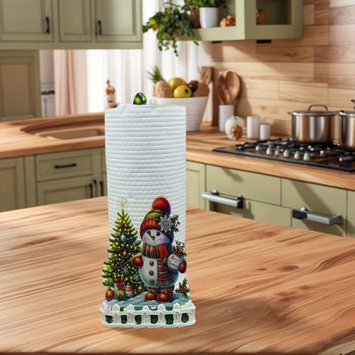 1 unidad de Soporte de toalla de papel de Chef Muñeco de Nieve Festivo - Resina, Montaje de superficie, Ideal para decoración de cocina y baño, con diseño temático de Navidad, Decoraciones de Navidad